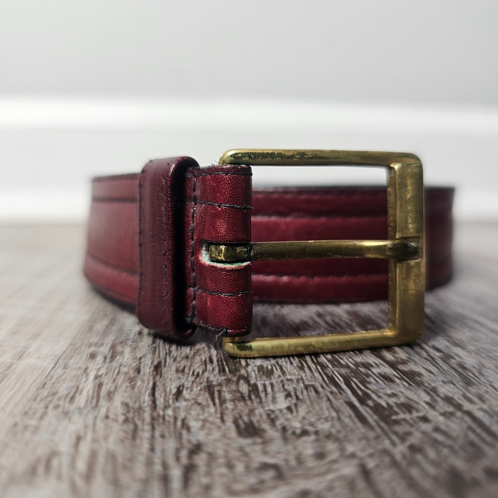 Lejon Mens Glove Leather Belt 44 Oxblood Burgundy Solid Brass Buckle Old Money